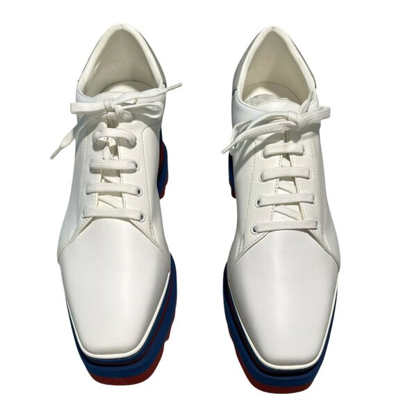 NEW Stella McCartney Logo Elyse White Platform Sneakers Size 8 Red Blue Soles - Picture 4 of 11